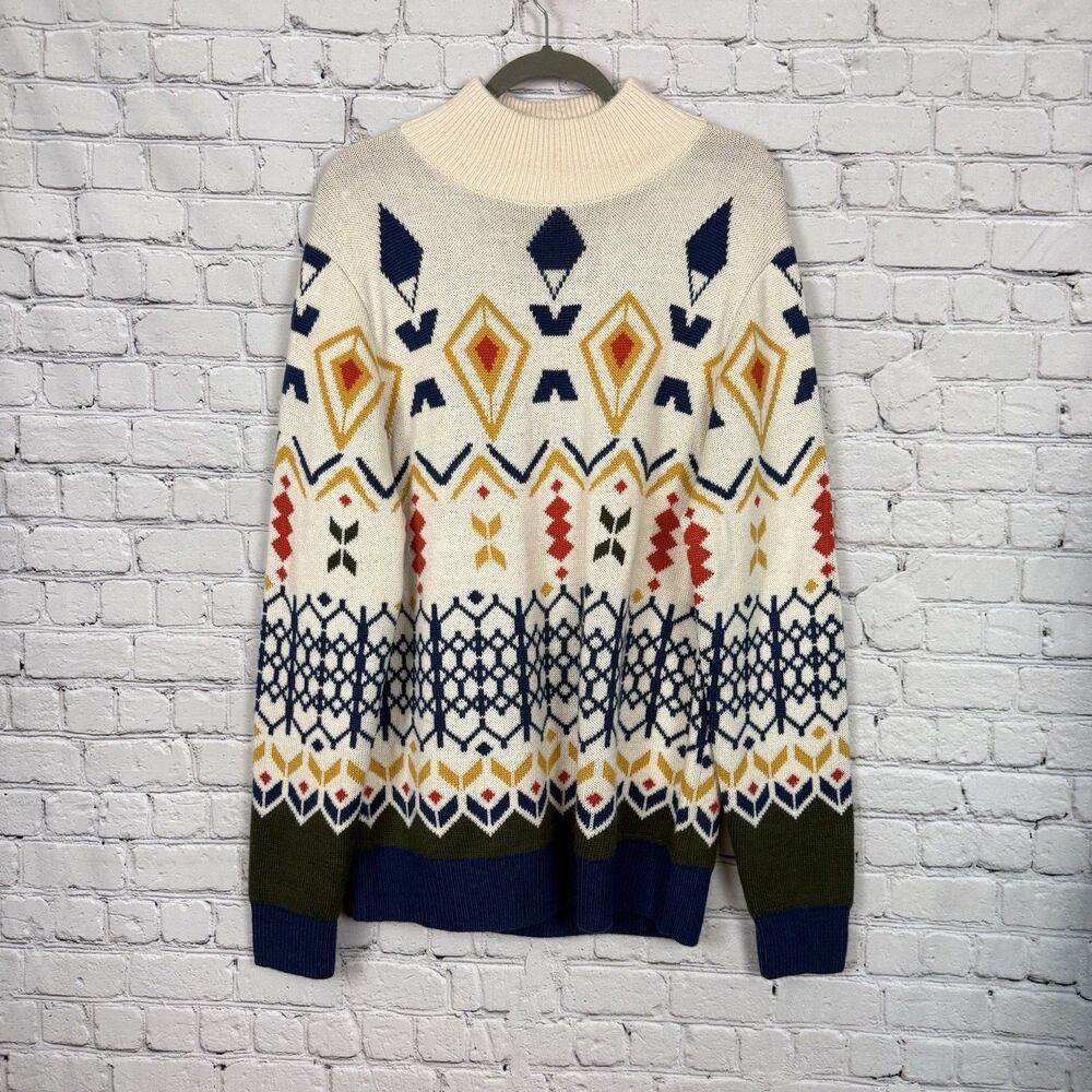 Paisley and Gray Sweater Mens XL Wool Blend Aspen Slim Fit Mock Neck Multicolor